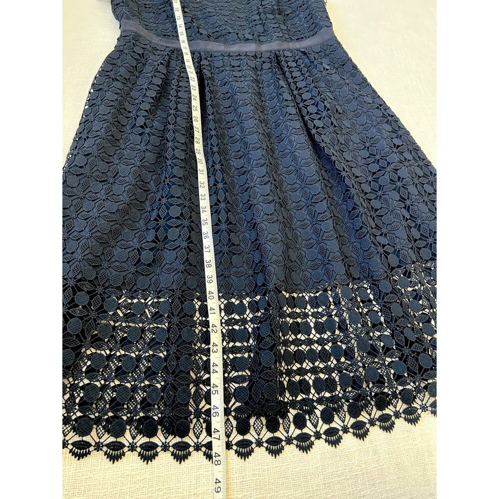 Talbots Medallion Navy Floral Lace A-Line Midi Dress Lined Square Neck Size 18 - Picture 8 of 11